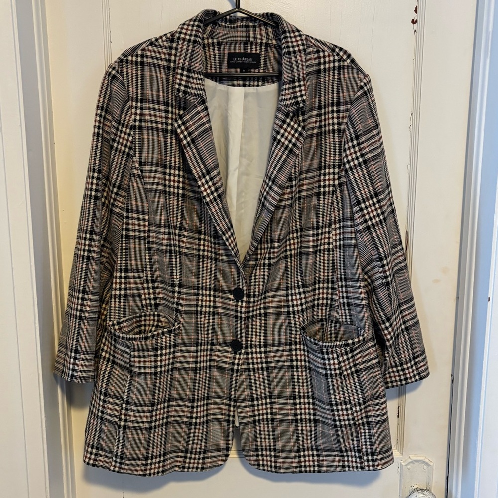 Le Château Oversized Plaid Blazer – Neutral Multi – Size 3X